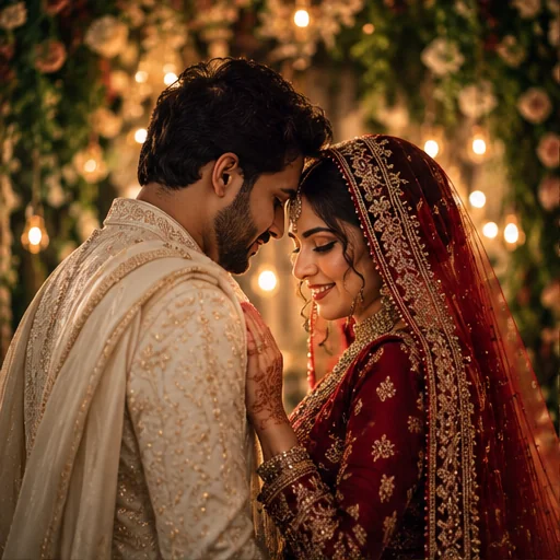 Cinematic couple portrait at a Bangladeshi wedding