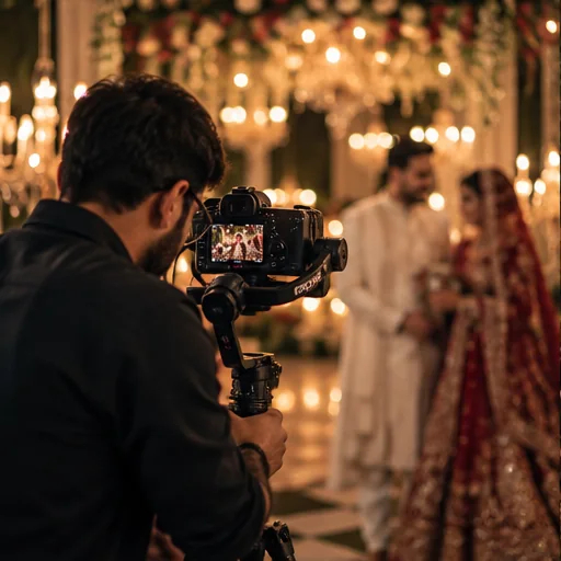 Wedding filmmaker documenting a reception